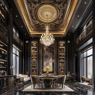 奢华黑金风高端客厅空间