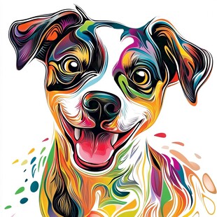 彩色抽象风欢乐小狗插画