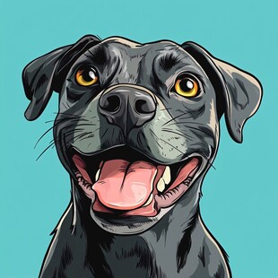 可爱黑犬笑脸插画