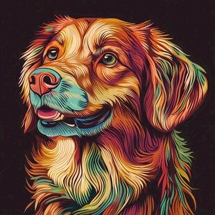 彩色艺术风的可爱金毛犬