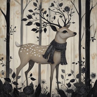 森林中的围巾小鹿插画