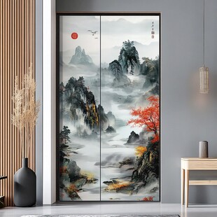 中式山水艺术衣柜门装饰