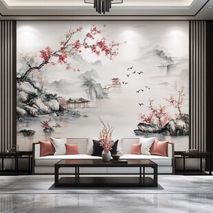 中式客厅水墨山水背景墙