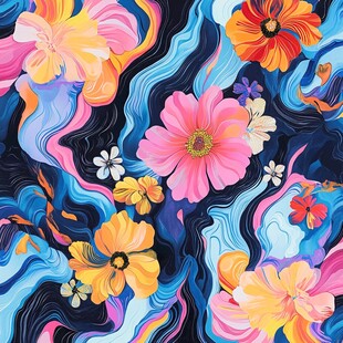 梦幻花卉抽象图案背景
