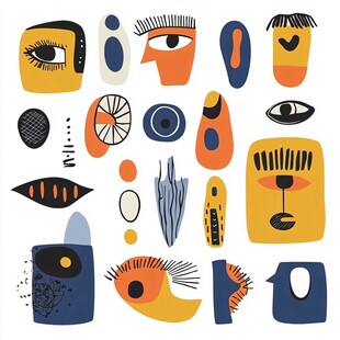 抽象几何风格面部元素集合