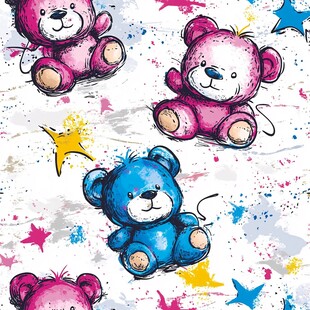 可爱小熊与星星涂鸦图案