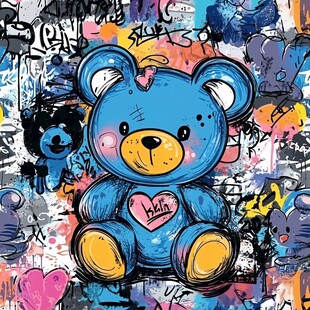 涂鸦风蓝色爱心小熊插画