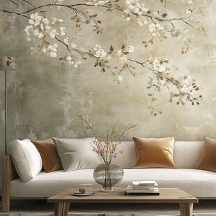 中式风客厅的花卉墙饰