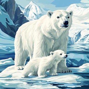 北极熊母子的冰原时光