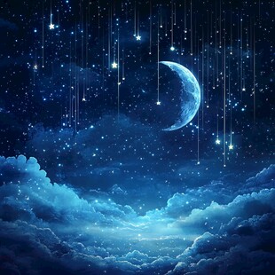 梦幻星空下的新月与流云