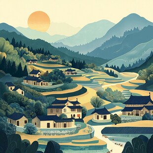 田园山居图 夕阳映美景