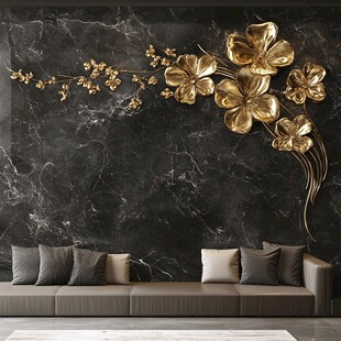黑金大理石墙饰奢华客厅风