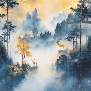 梦幻山林间的灵动鹿影