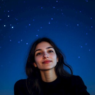 星空下的微笑女子