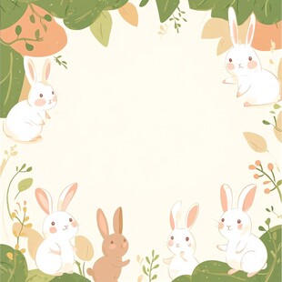 萌兔在绿植间的温馨画面