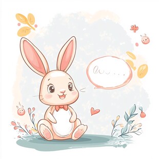 可爱小兔坐于花草间