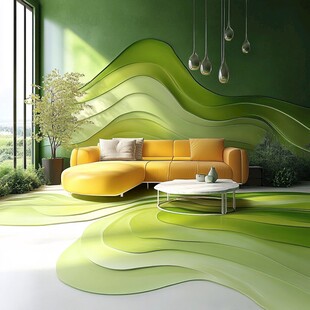 清新波浪风绿色客厅一角