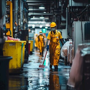 工厂中清扫的工人