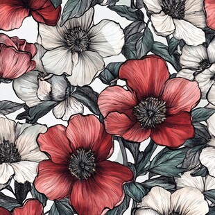 手绘花卉图案无缝背景图