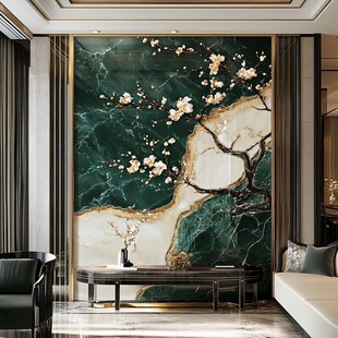 墨绿大理石梅花背景墙