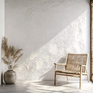 简约室内 椅 植与纹理墙面