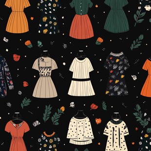 多样风格连衣裙插画图案