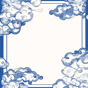 中式蓝白云纹边框图案