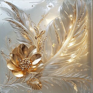 金色奢华花卉羽毛浮雕艺术