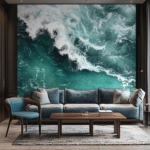 海浪壁画客厅 海洋氛围感