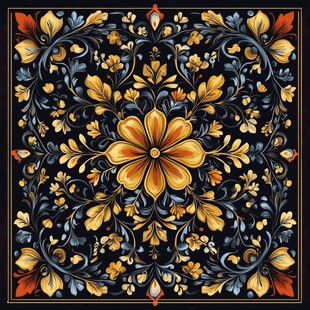 复古花卉方形装饰图案
