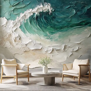 立体海浪壁画客厅装饰景
