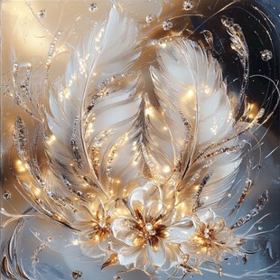 梦幻金白羽毛花卉艺术图
