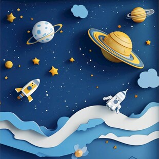 纸艺风梦幻太空探索场景