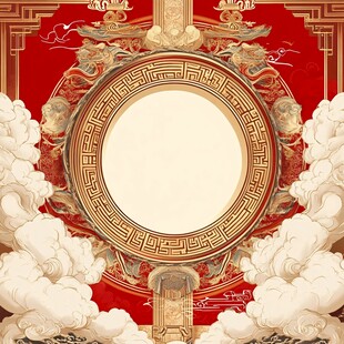 中式古典红金云纹边框背景