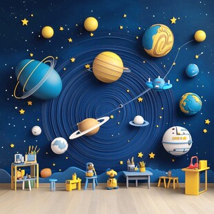梦幻宇宙风儿童房墙面装饰