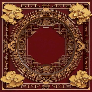 中式古典金边红底装饰框
