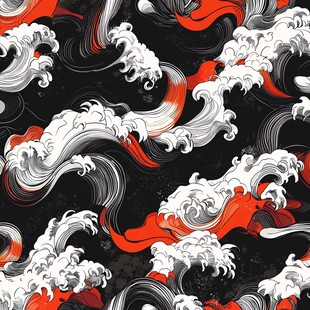 日式浮世绘风格海浪图案