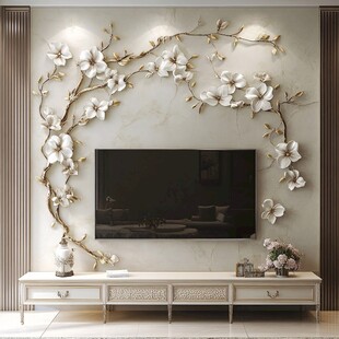 中式玉兰花电视背景墙设计
