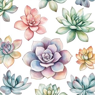 水彩绘多彩多肉植物图案