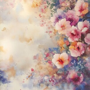 梦幻水彩花卉唯美背景图