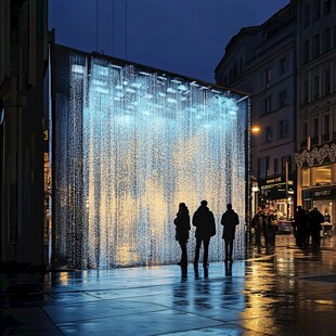 城市夜幕下的梦幻灯光幕墙