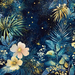 梦幻夜下的热带花卉景观