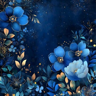 深蓝花卉星空梦幻背景图