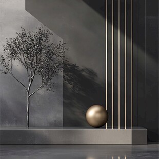 极简灰调空间中的艺术摆件