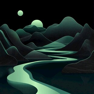 月夜下的蜿蜒山水画卷