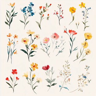 手绘多彩花卉插画集合