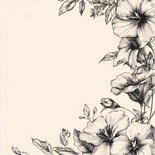 黑白花卉边框装饰图案