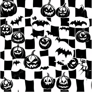 黑白万圣节元素图案设计