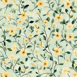 清新淡黄花卉绿叶背景图