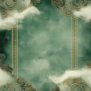 中式古典绿金云纹背景图